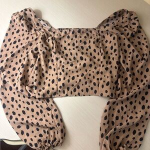 Altar'd State Tan and Black Puff Sleeve Crop Top